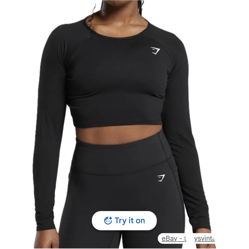 Gymshark Lifting Essential Long Sleeve Crop Top Women's M Black Athleisure